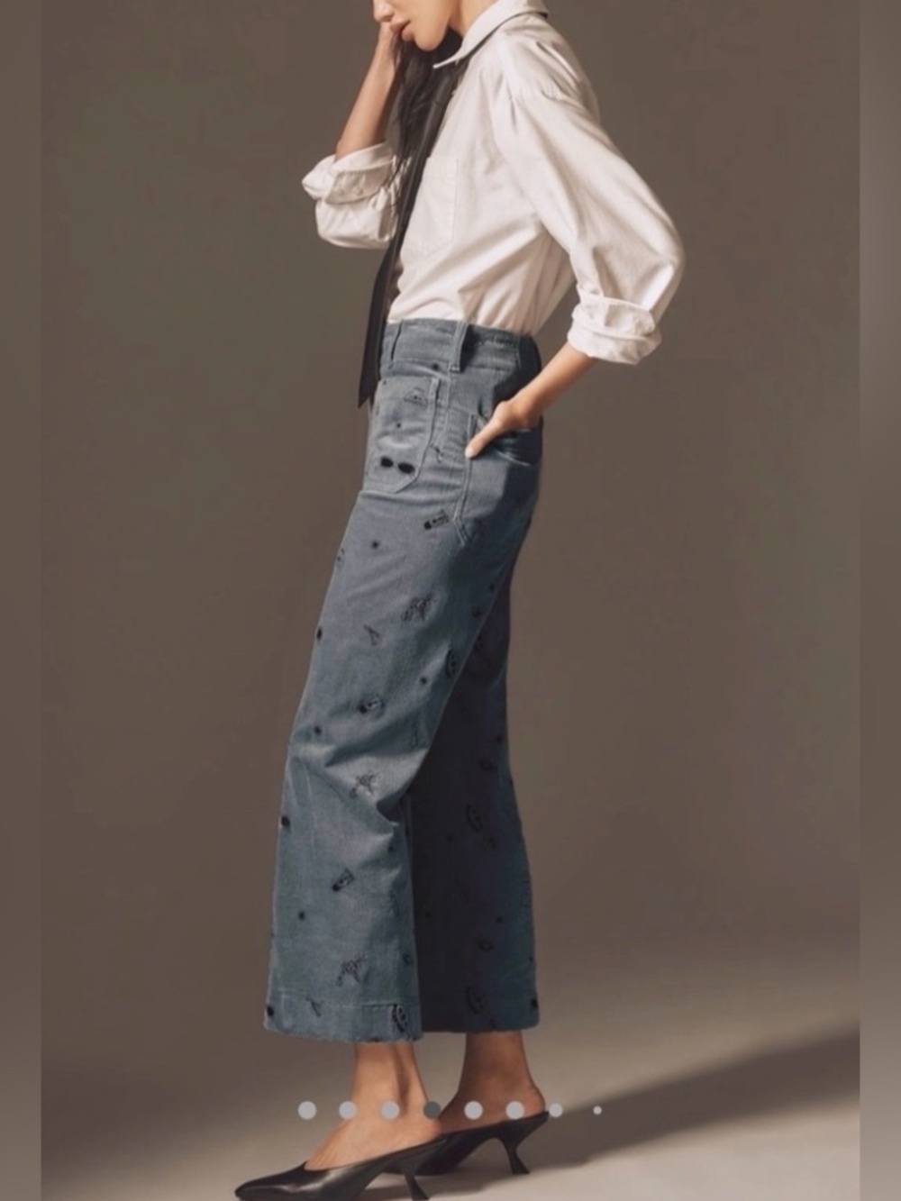 Anthropologie MAEVE The Colette Blue Corduroy Embroidered Wide Leg Pants 26P - Picture 4 of 5